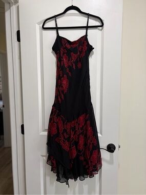 Eva Blue Vintage Y2K Beaded Asymmetrical Midi Dress.
